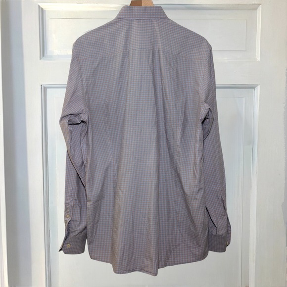 Eton Contemporary Fit Dress Shirt Mens XL 43/17 Blue Orange Micro Check Formal - Picture 5 of 7